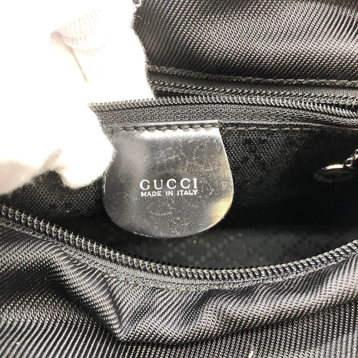 Gucci 0001014 Handbag Bamboo Old Gucci Nylon Leather Black