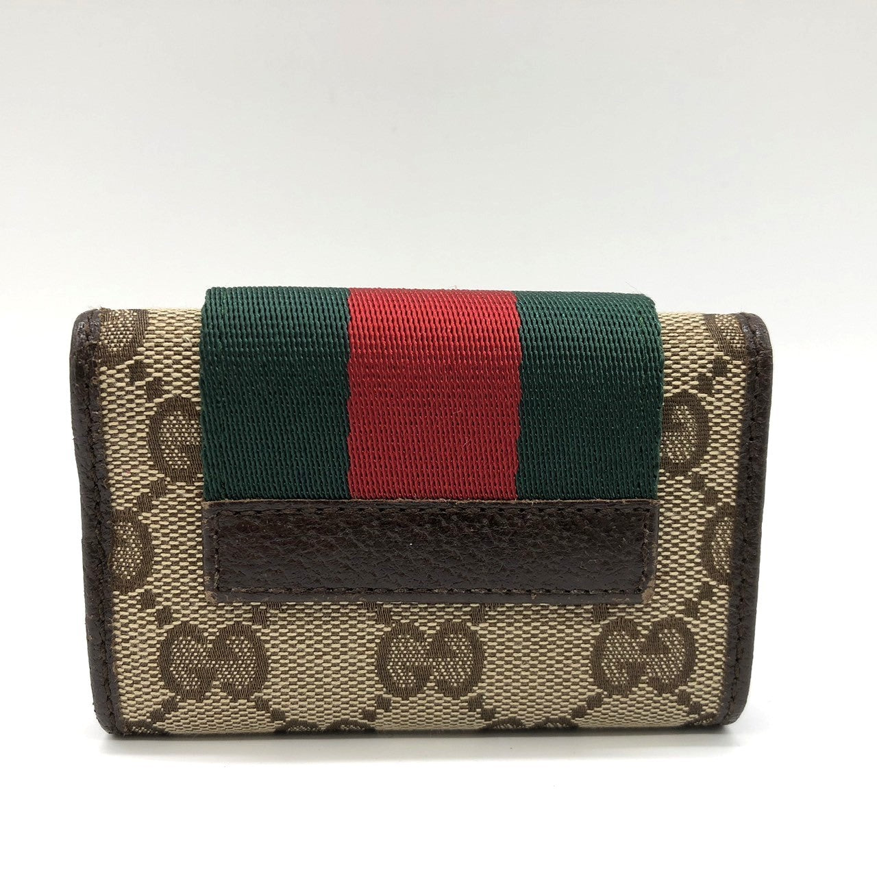 Gucci 181673 Key Case, Brown GG Canvas/Leather, Sherry Line