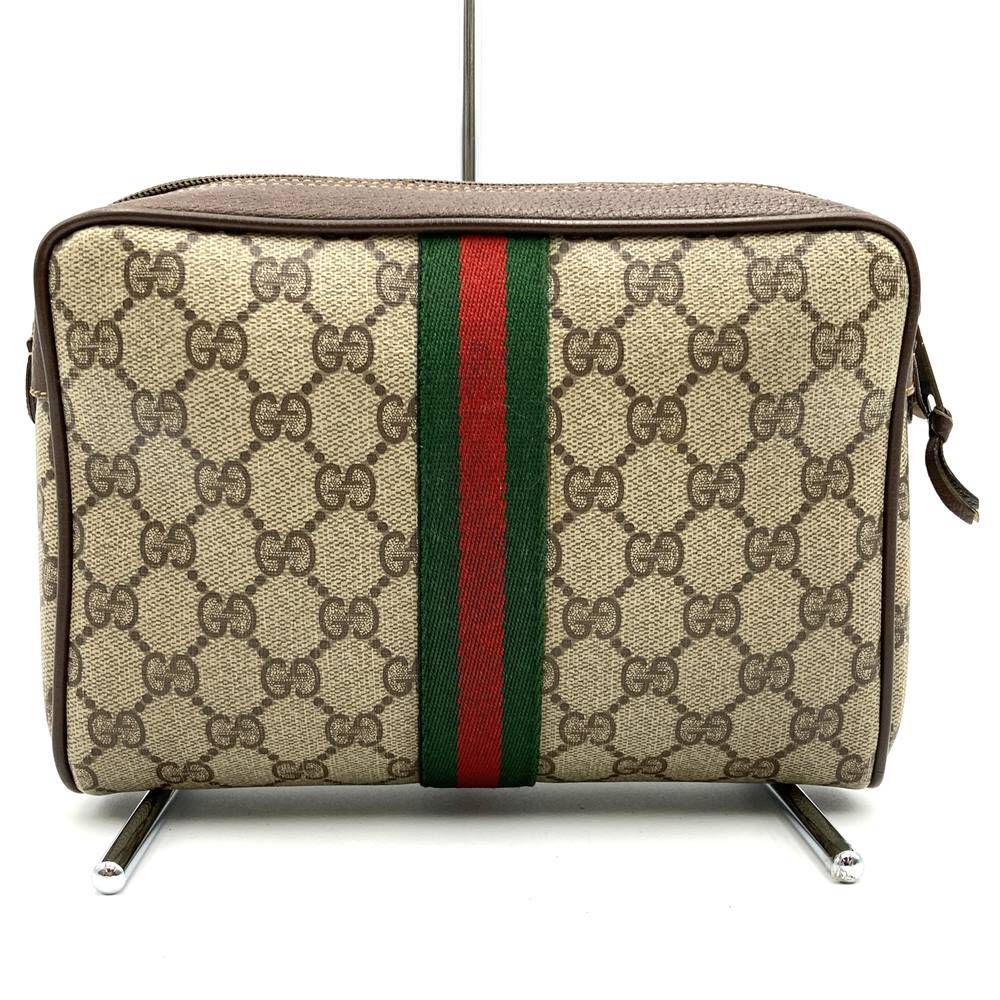 Old Gucci 156 01 012 Clutch Bag/Second Bag Sherry Line GG Supreme Canvas Beige