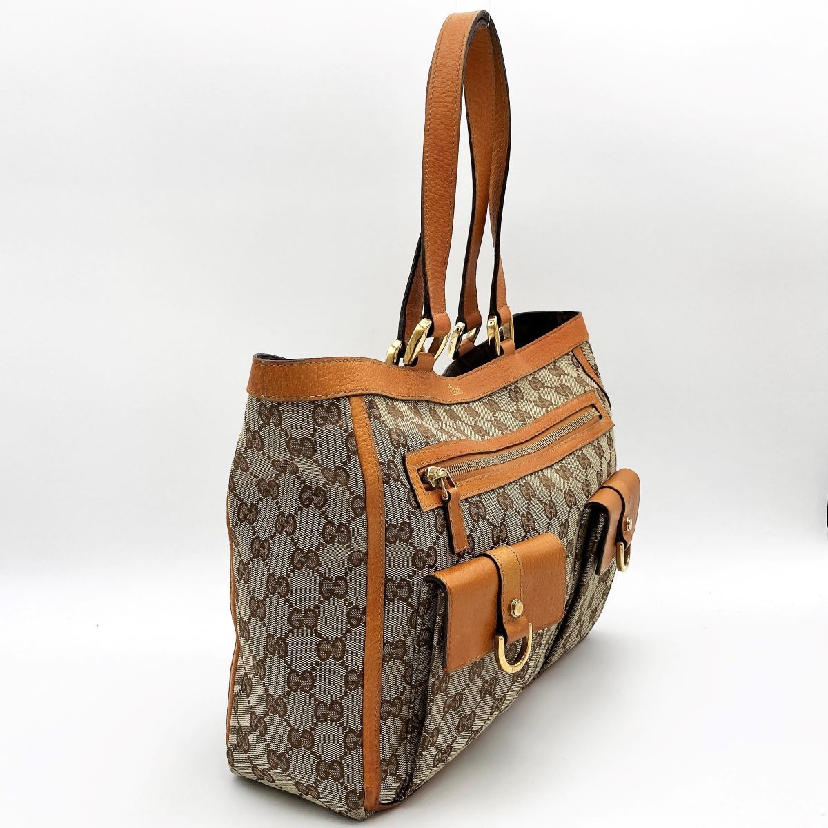 Gucci 146247 Tote Bag GG Canvas Leather Brown Beige