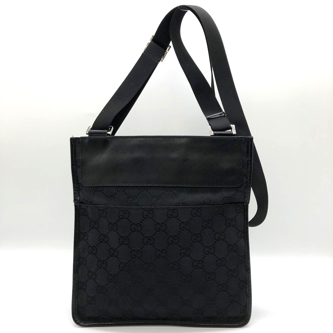 Gucci 27639 Slim Shoulder Bag, Crossbody, Black GG Canvas/Leather