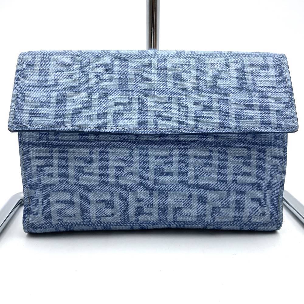 Fendi Zucchino Bifold Compact Wallet in Light Blue with PVC and Silver Hardware, Box Included