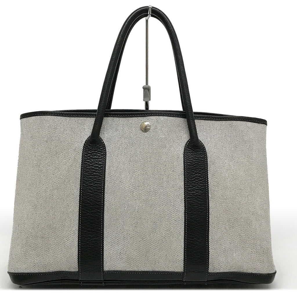 Hermès Garden Party PM Tote Bag Shoulder Bag Toile H Leather Light Gray x Black □C Stamp 1999