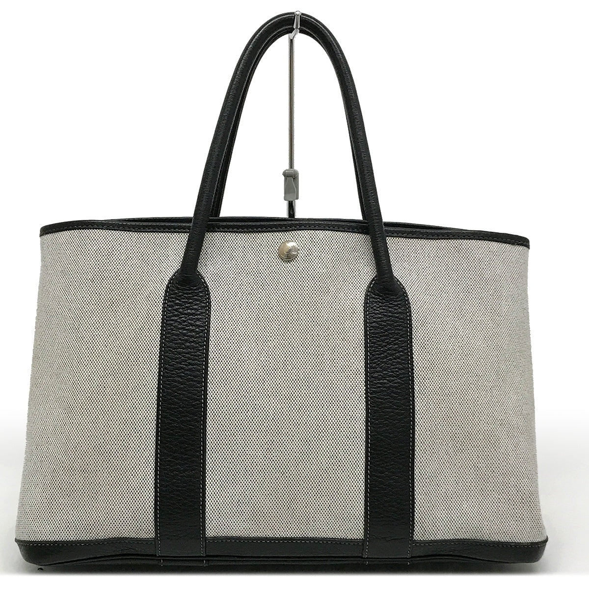 Hermès Garden Party PM Tote Bag Shoulder Bag Toile H Leather Light Gray x Black □C Stamp 1999