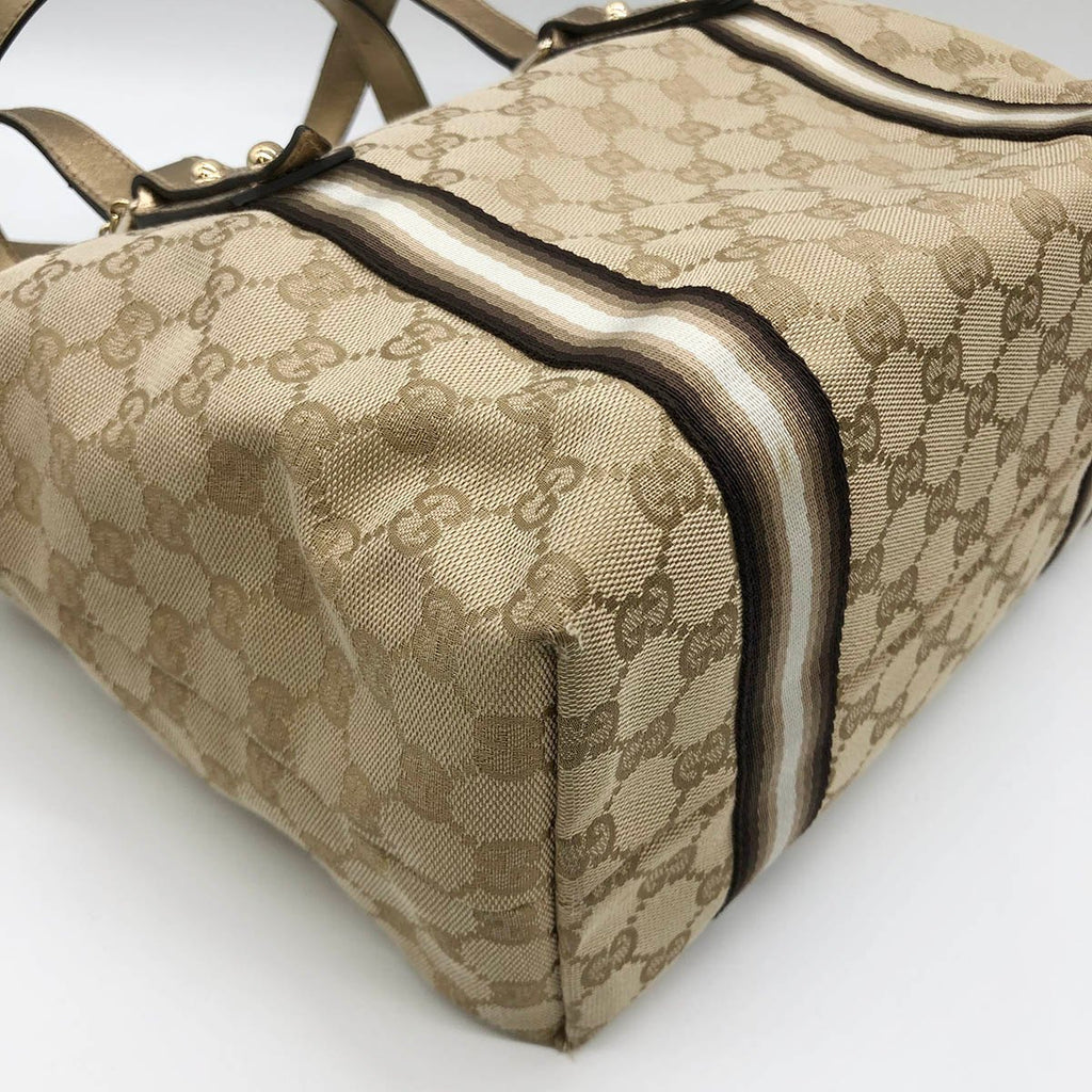 Gucci 137396 Tote Bag in GG Canvas with Heart Charm, Brown and Gold