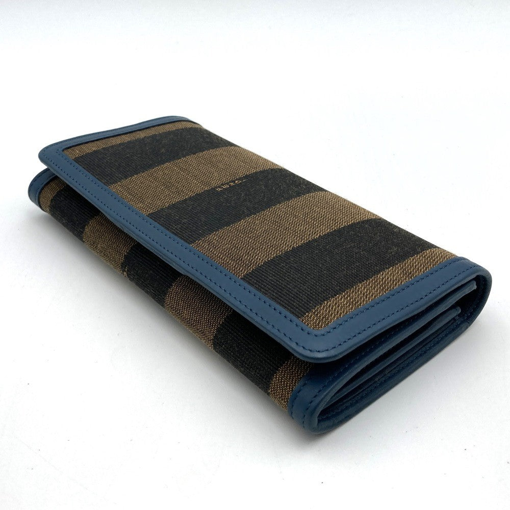 Fendi long wallet in pecan print canvas and leather, brown and blue, 8M0298