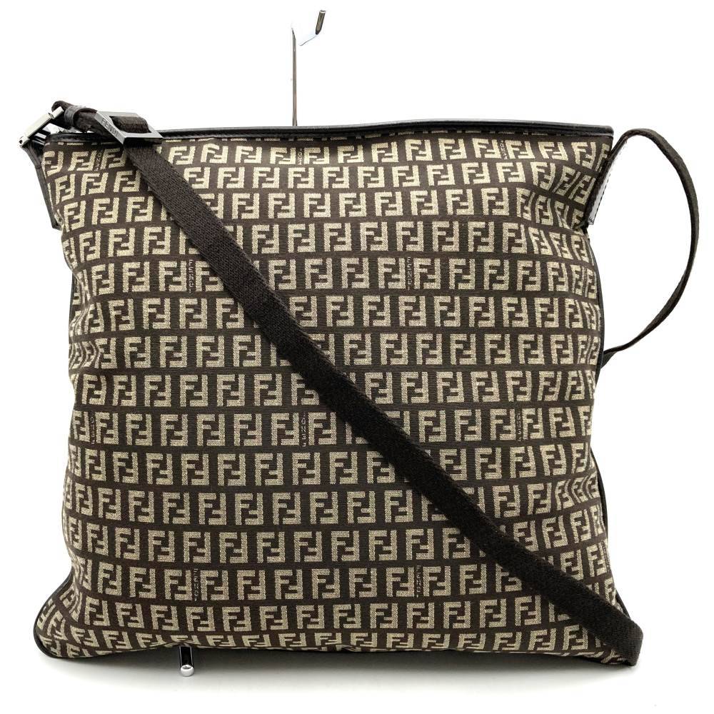 Fendi Zucchino Shoulder Bag, No Gusset, Crossbody Bag, Brown Canvas and Leather