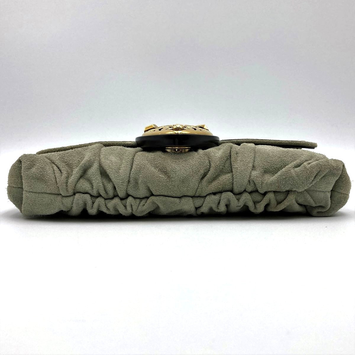 Gucci 208710 Hysteria Handbag in Gold Chain and Green Suede