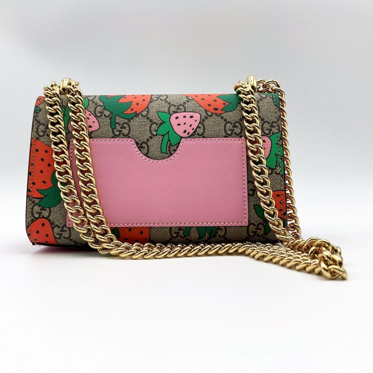 Gucci 409487 Shoulder Bag GG Supreme Strawberry Pattern Strawberry Red Pink Gold