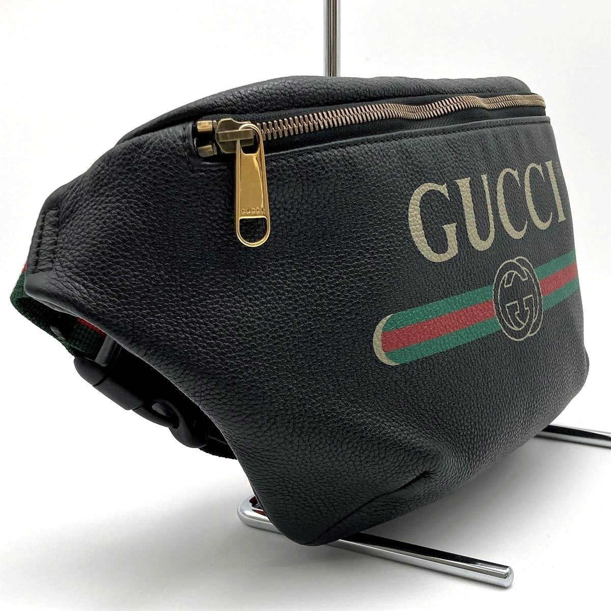 Gucci 493869 Sherry Line Waist Bag/Waist Pouch in Black Leather