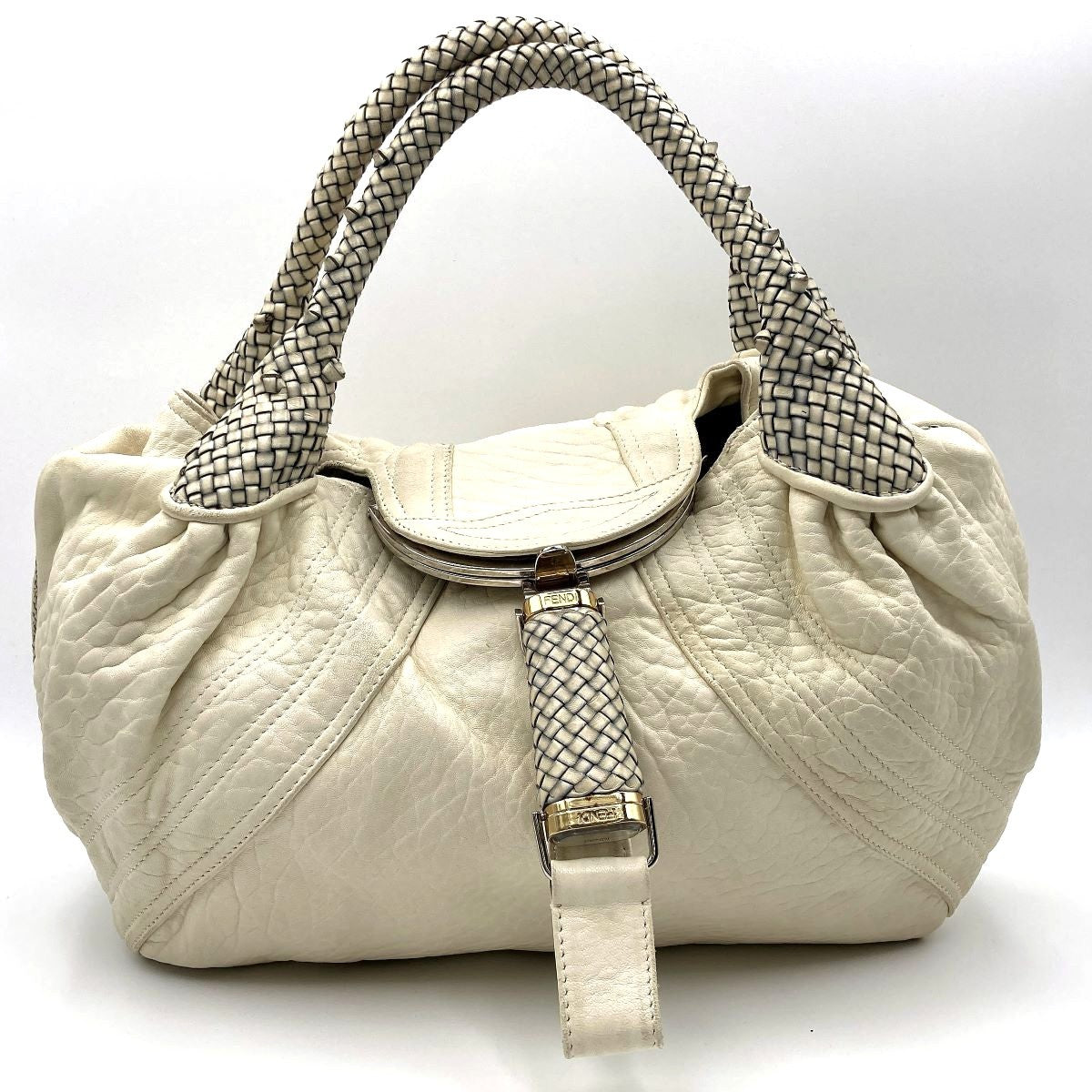 Fendi 8BR511 Spy Bag Handbag in Beige, Ivory, and White