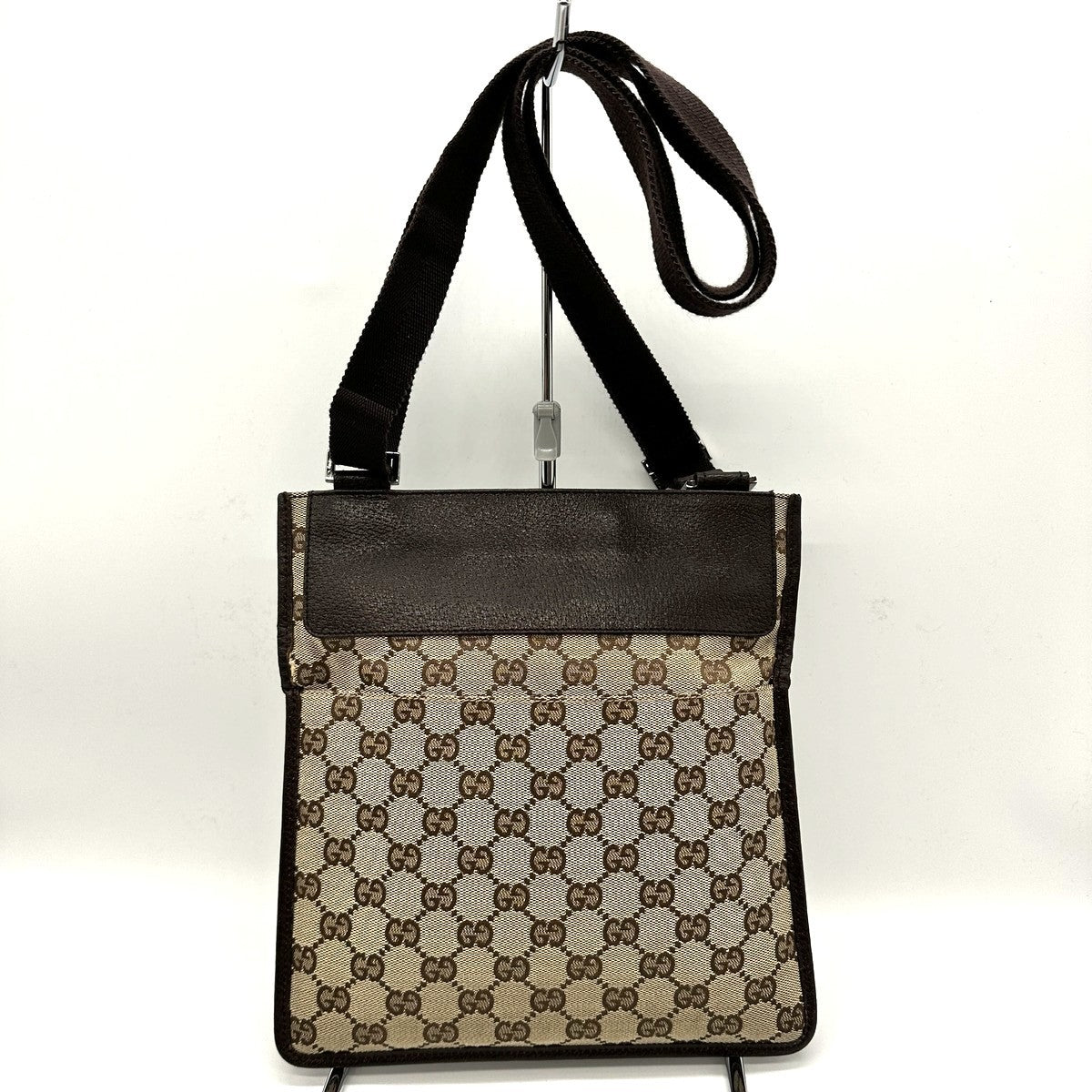 Gucci 27639 GG Line Crossbody Shoulder Bag, Canvas and Leather, Brown, Slim