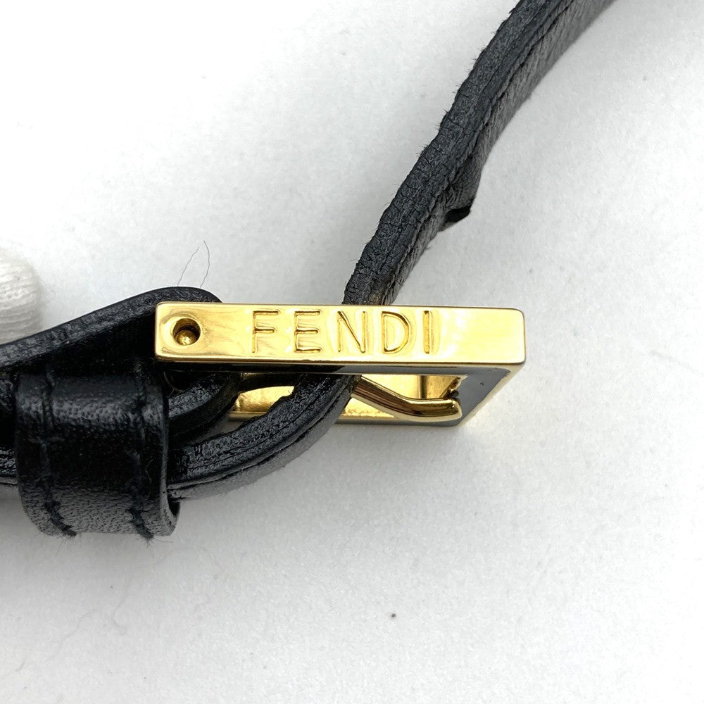 Fendi 06 11 15328 982 Shoulder Bag with FF Logo, Nylon/Leather, Black