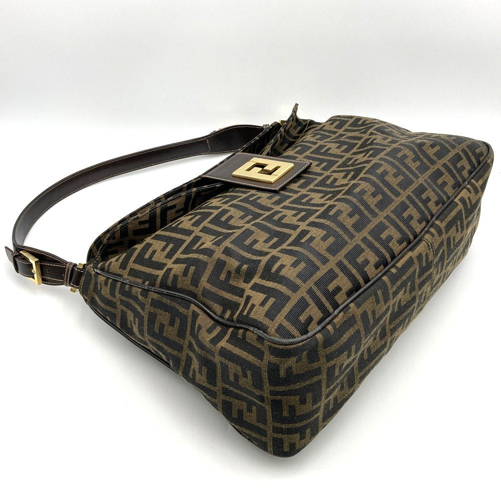Fendi Zucca A4-sized shoulder bag with FF logo, one-shoulder style, nylon canvas, brown