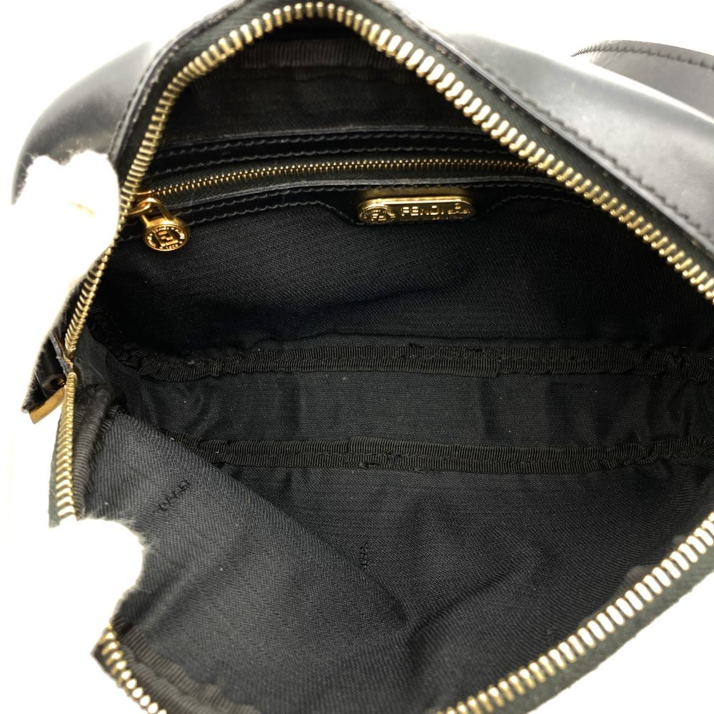 Fendi Pecan Shoulder Bag in PVC/Leather, Black Vertical Stripes