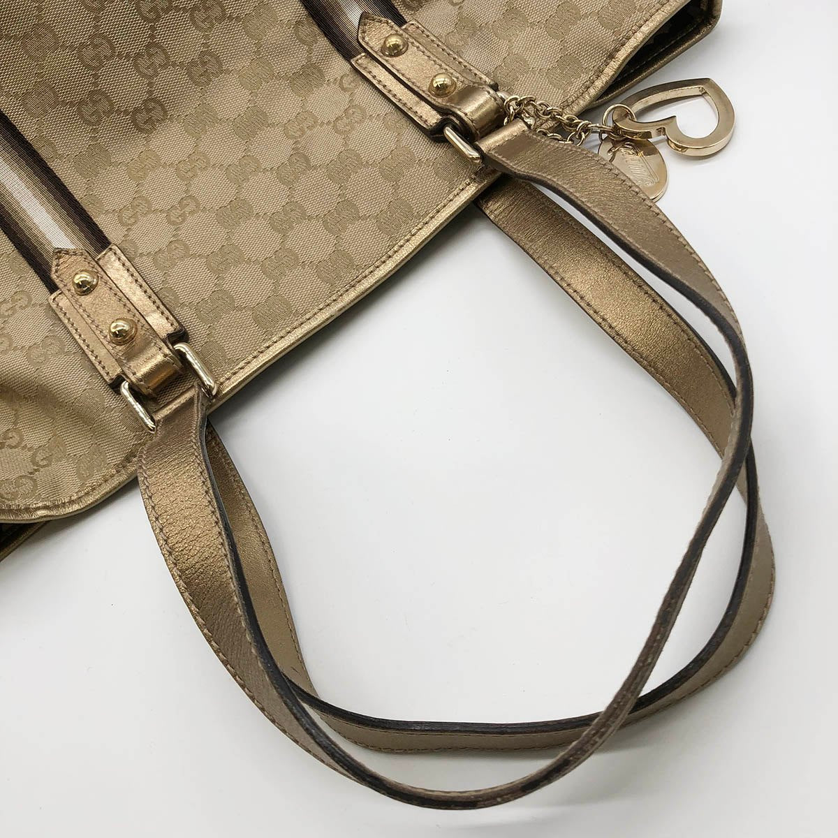 Gucci 137396 Tote Bag in GG Canvas with Heart Charm, Brown and Gold