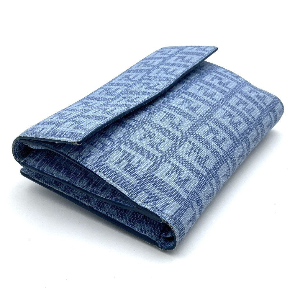 Fendi Zucchino Bifold Compact Wallet in Light Blue with PVC and Silver Hardware, Box Included