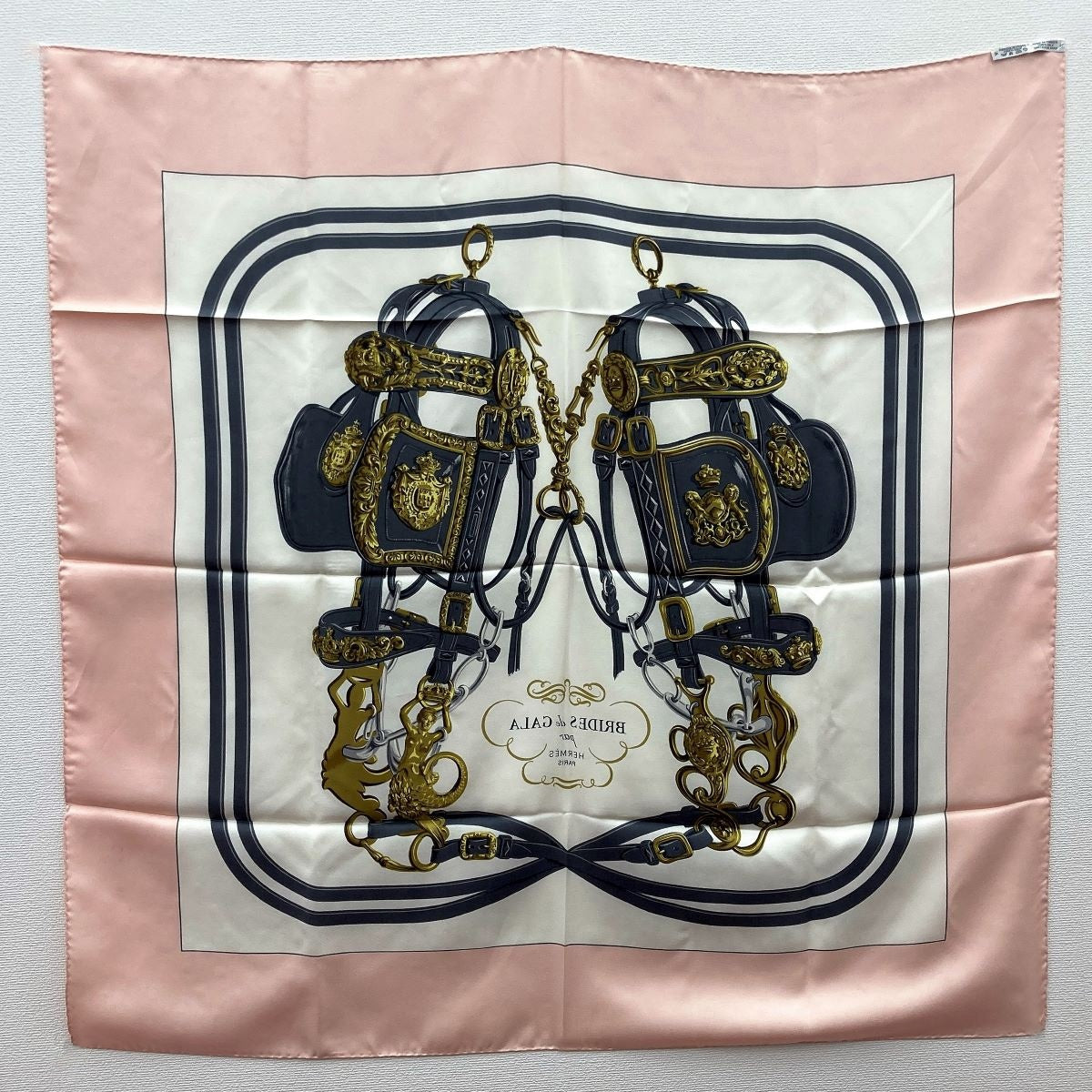 Hermès Carré 90 Brides de Gala Scarf in Pink and White