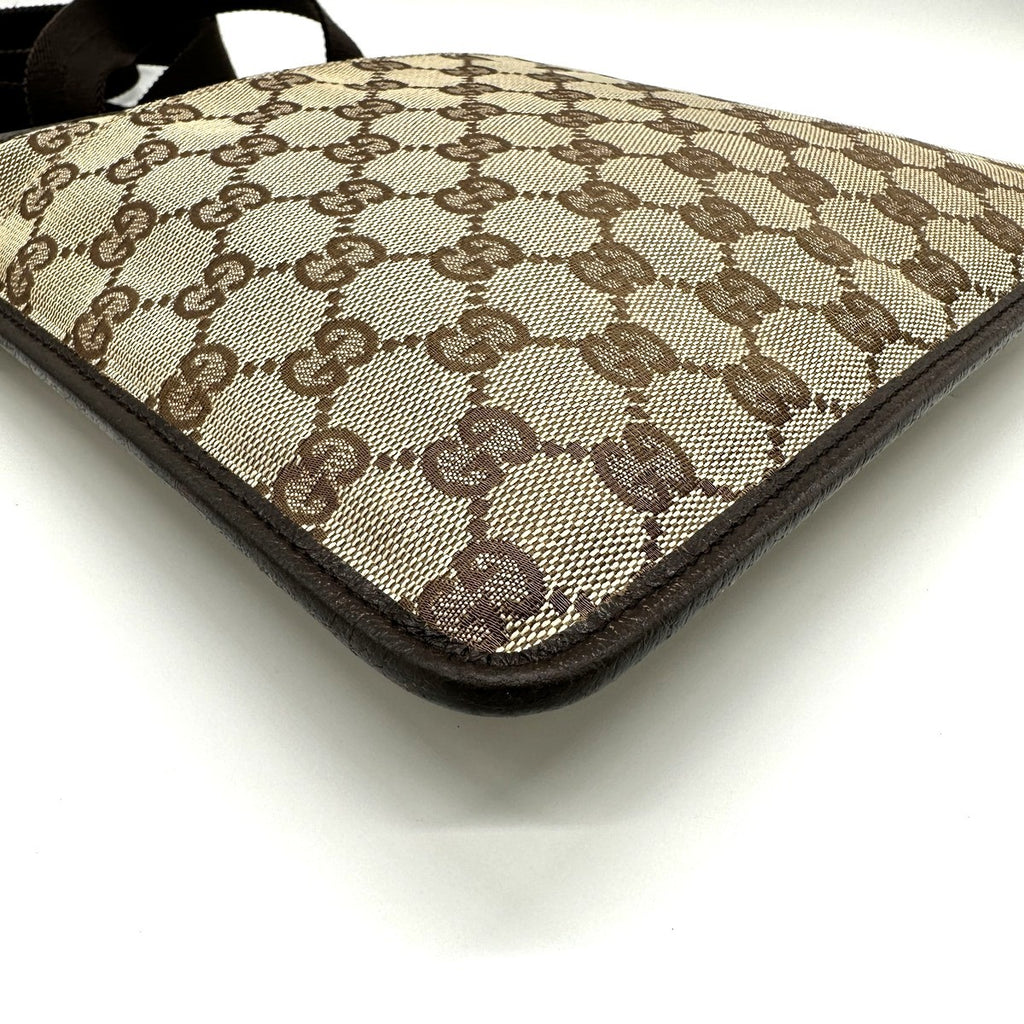 Gucci 27639 GG Line Crossbody Shoulder Bag, Canvas and Leather, Brown, Slim