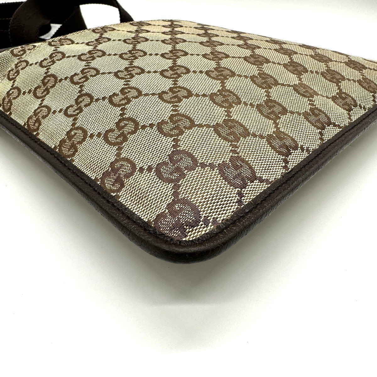 Gucci 27639 GG Line Crossbody Shoulder Bag, Canvas and Leather, Brown, Slim