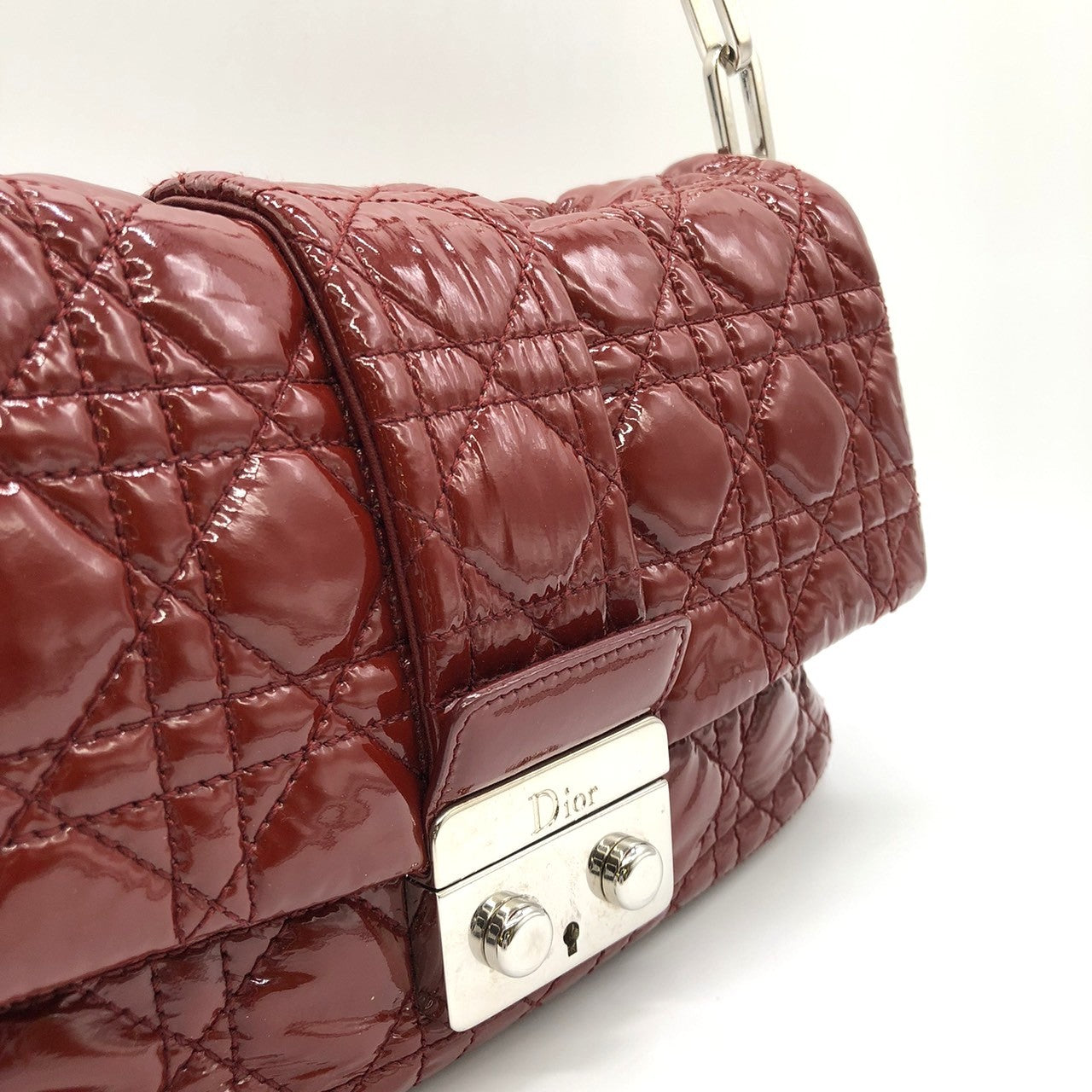 Dior Cannage Chain Shoulder Bag Handbag in Red Enamel/Leather