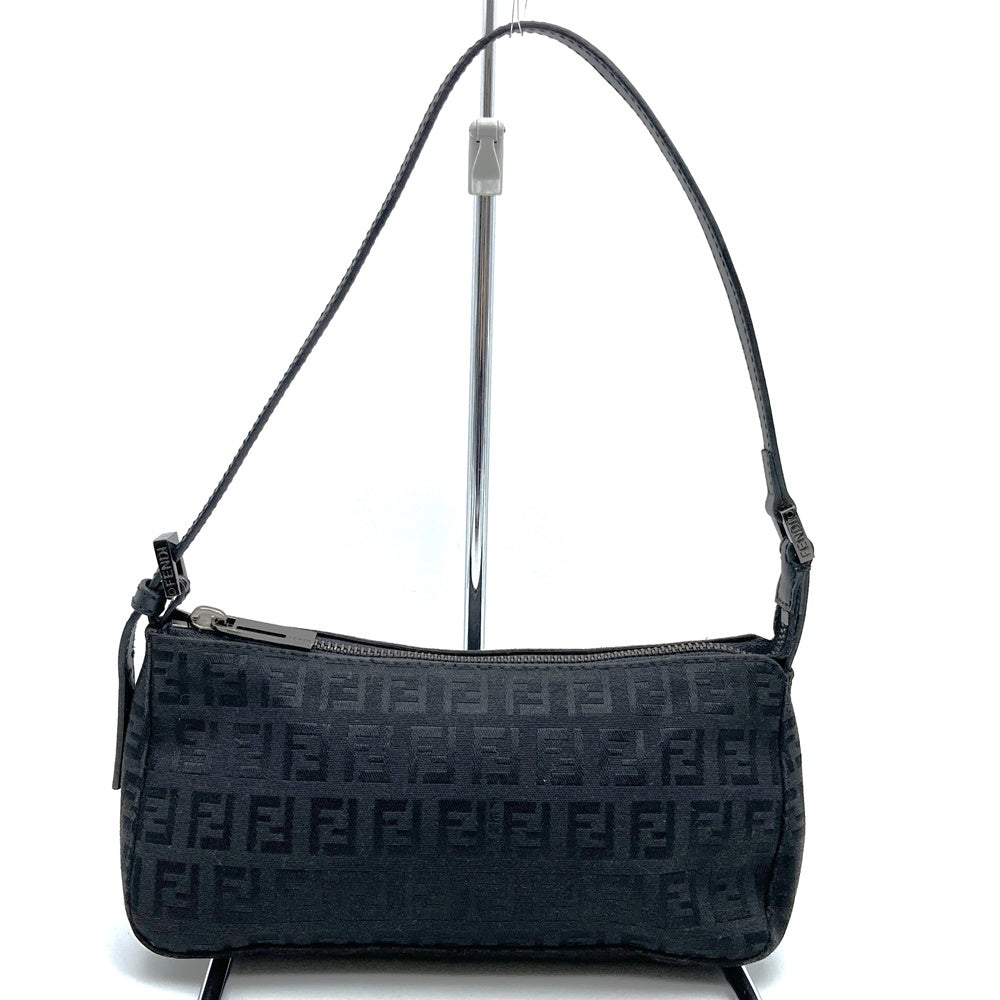 Fendi 8BR249 Zucchino Accessory Pouch Mini Bag in Canvas and Leather, Black