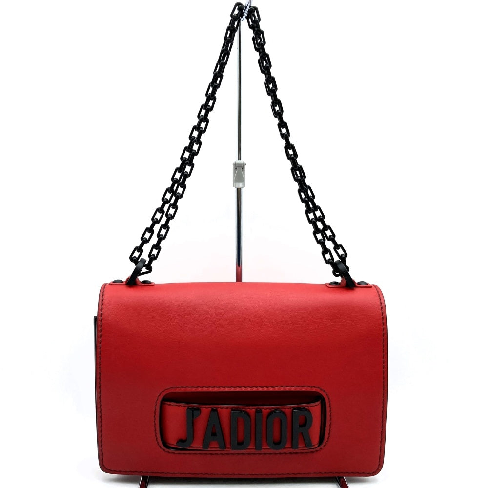 Dior J'Adore chain shoulder bag in red/black leather. Maria Grazia Chiuri