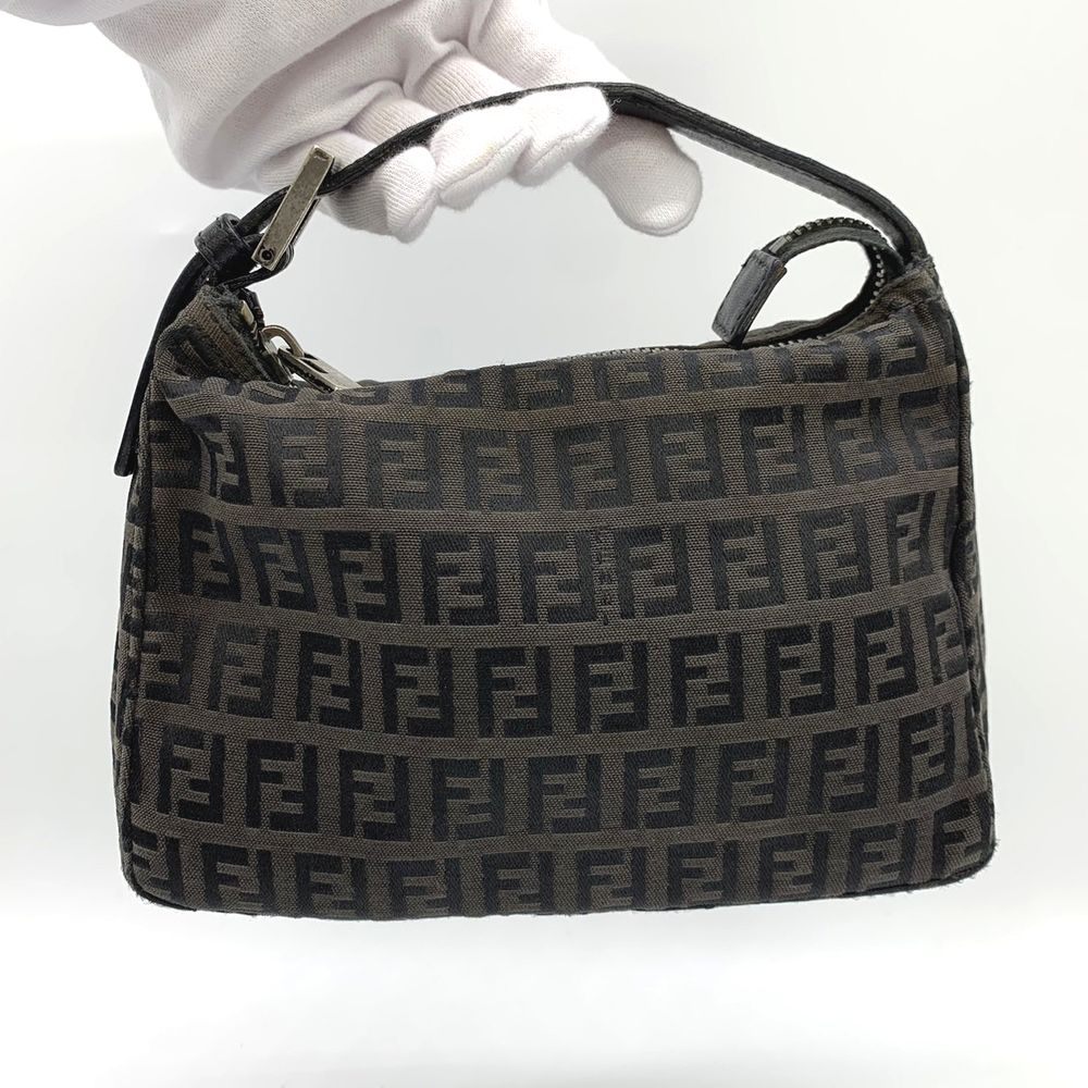 Fendi Zucchino Mini Bag Handbag Canvas Leather Brown Black