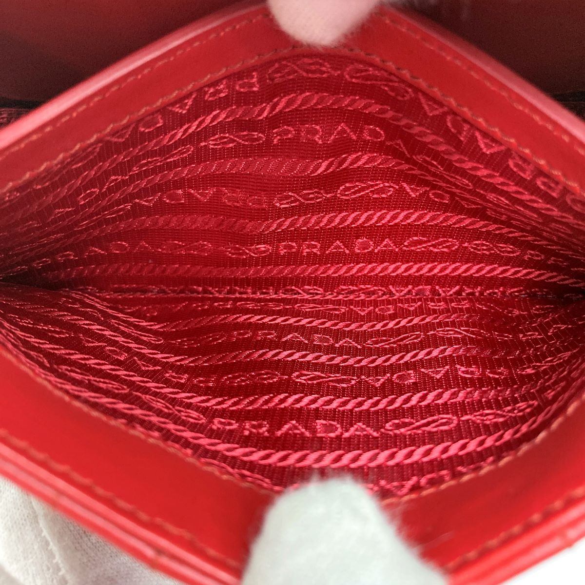Prada Diagram Chain Shoulder Bag in Red Leather with Mini Pouch (Mirror)