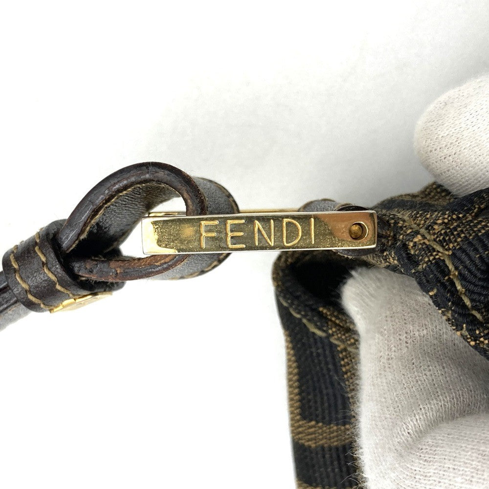 Fendi Zucca A4-sized shoulder bag with FF logo, one-shoulder style, nylon canvas, brown