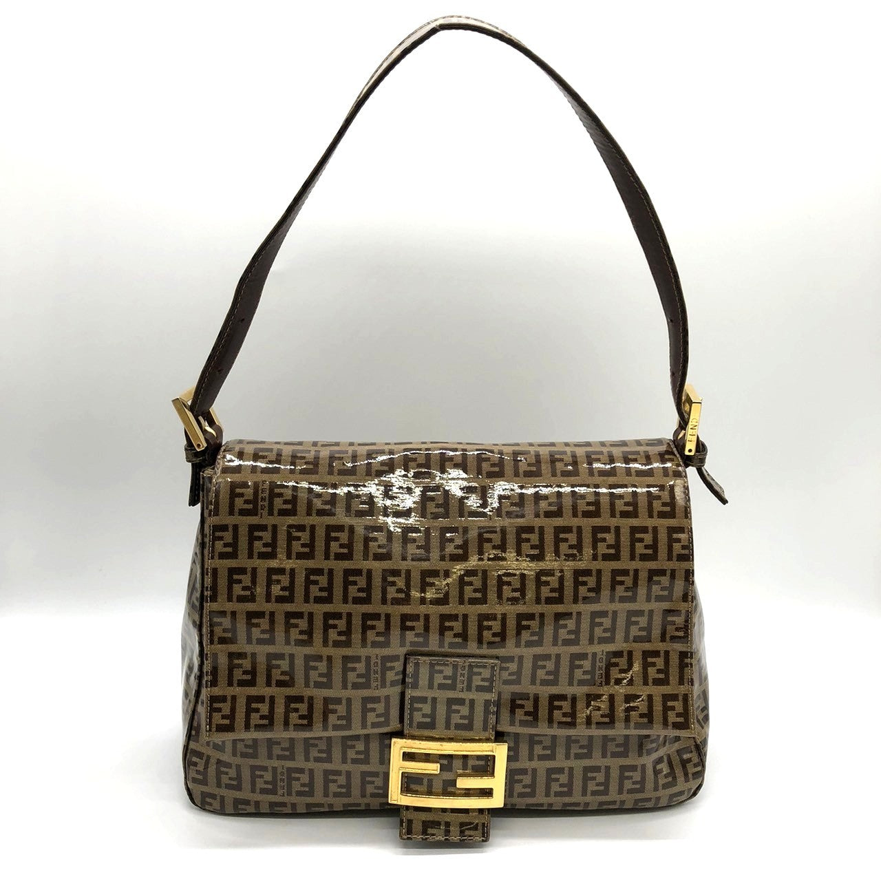 Fendi Mamma Baguette Shoulder Bag in Brown Nylon/Leather with Zucchino Print