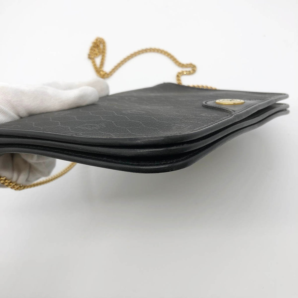 Dior Chain Shoulder Bag PVC Honeycomb Black Gold