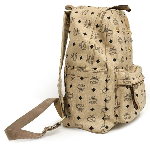 MCM Backpack/Daypack Bag in Visetos Studded Leather Beige for Women, Perfect for School
