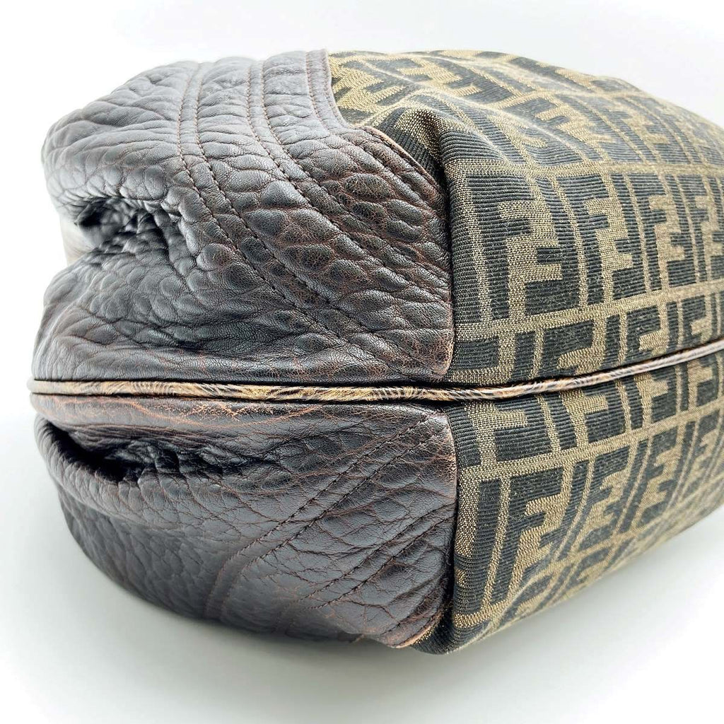 Fendi 8BR511 Spy Bag Handbag in Vintage Zucca Canvas and Leather, Brown