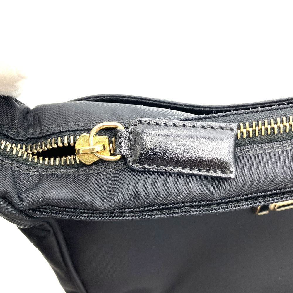 Fendi 06 11 15328 982 Shoulder Bag with FF Logo, Nylon/Leather, Black