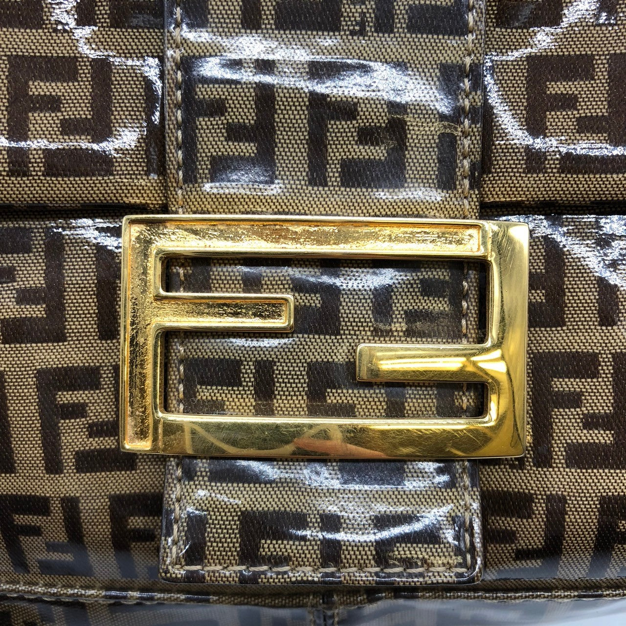 Fendi Mamma Baguette Shoulder Bag in Brown Nylon/Leather with Zucchino Print