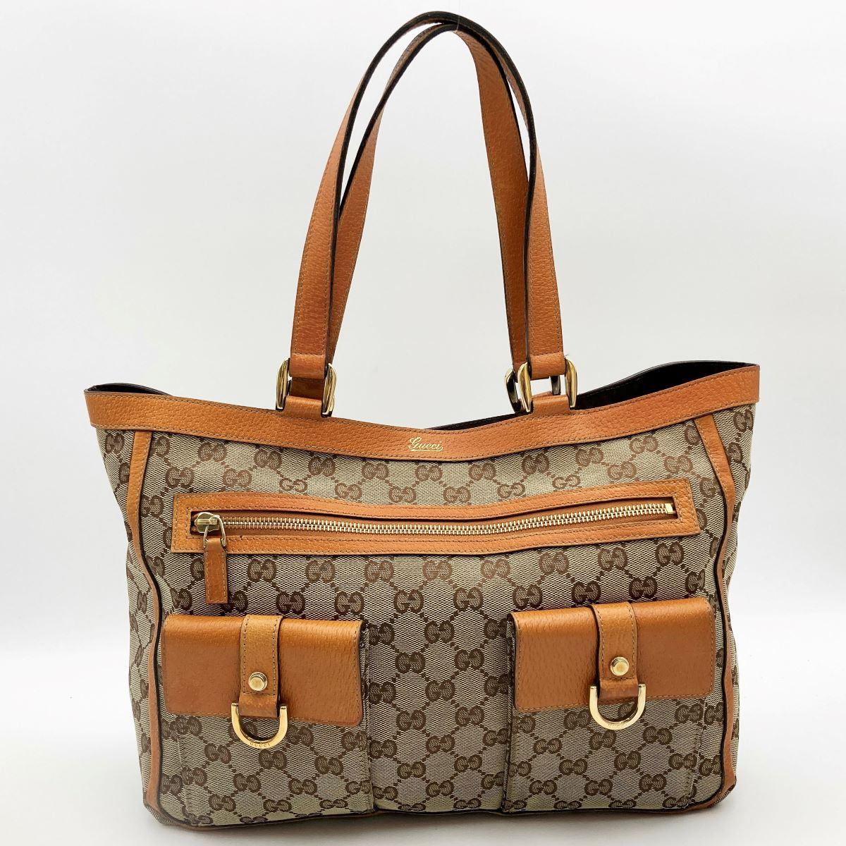 Gucci 146247 Tote Bag GG Canvas Leather Brown Beige