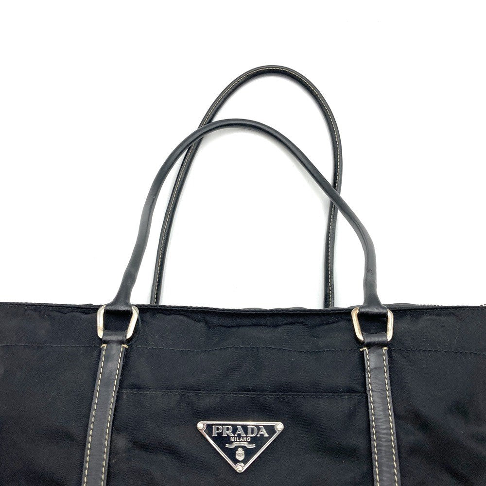Prada handbag tote bag with triangle logo in nylon/leather, black