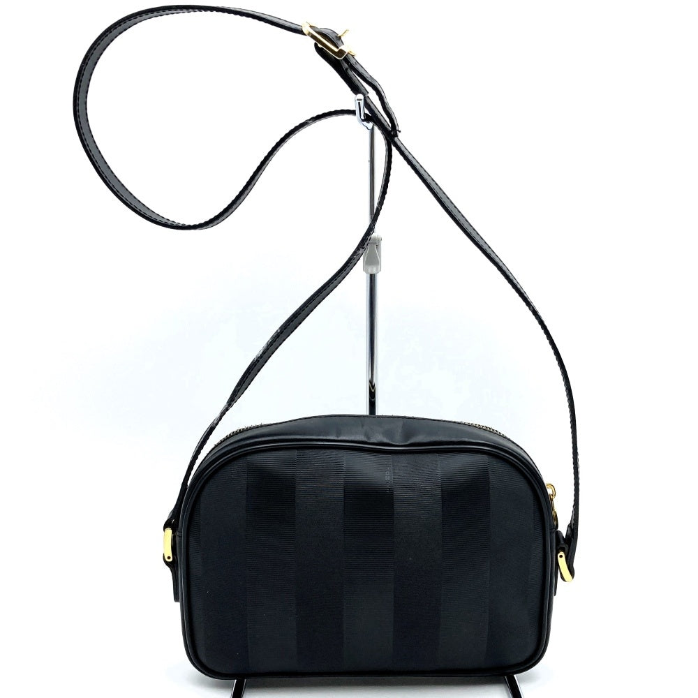 Fendi Pecan Shoulder Bag in PVC/Leather, Black Vertical Stripes