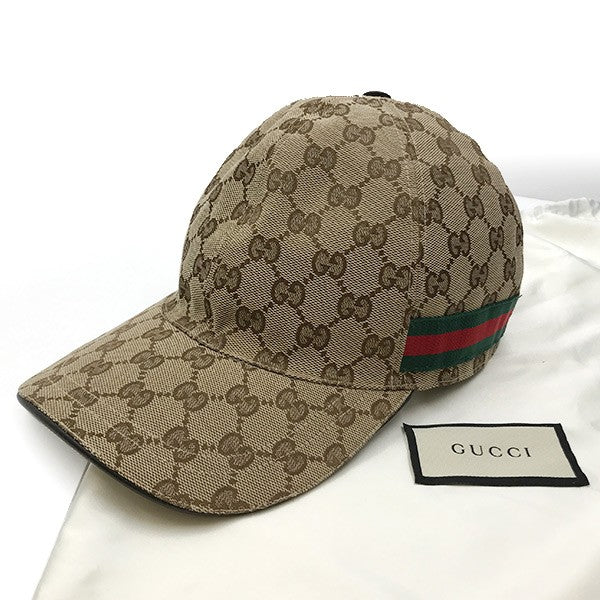 Gucci GG Canvas Baseball Cap, Sherry Line, Brown, Size L, 200035, Unisex, Men's and Women's