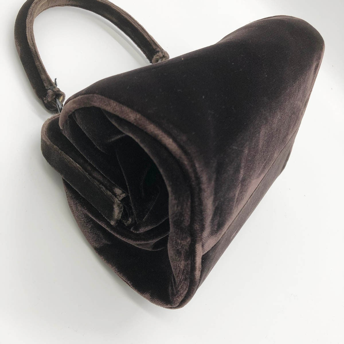 Prada handbag, brown velour with clasp closure