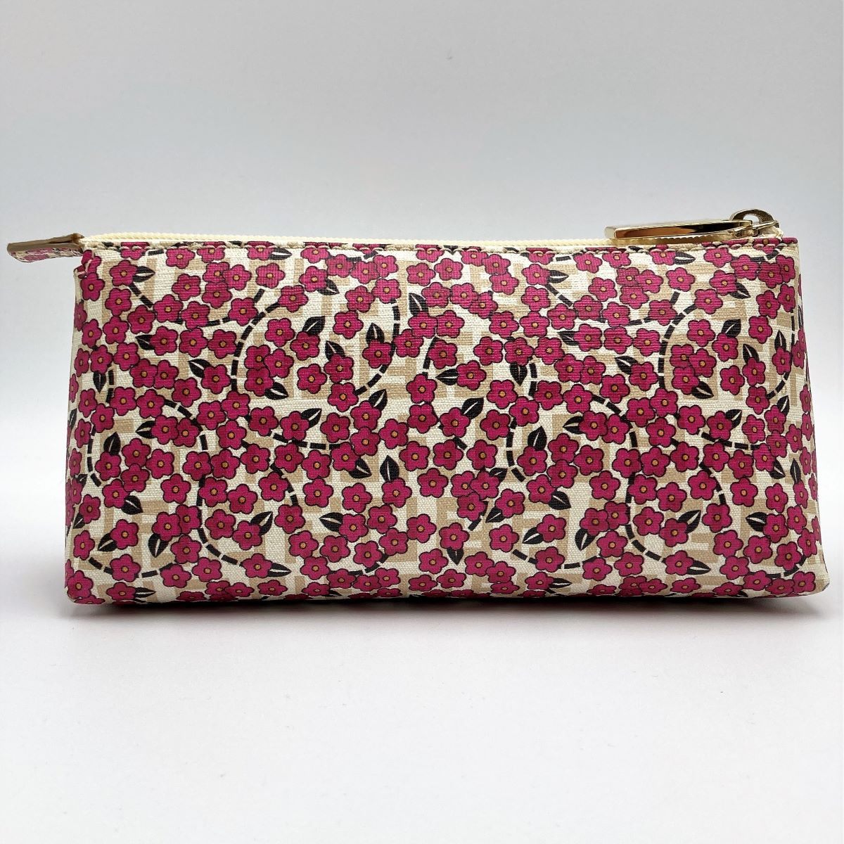 Rare /// Fendi 7N0038 Makeup Pouch Zucchino Floral Print Beige Pink