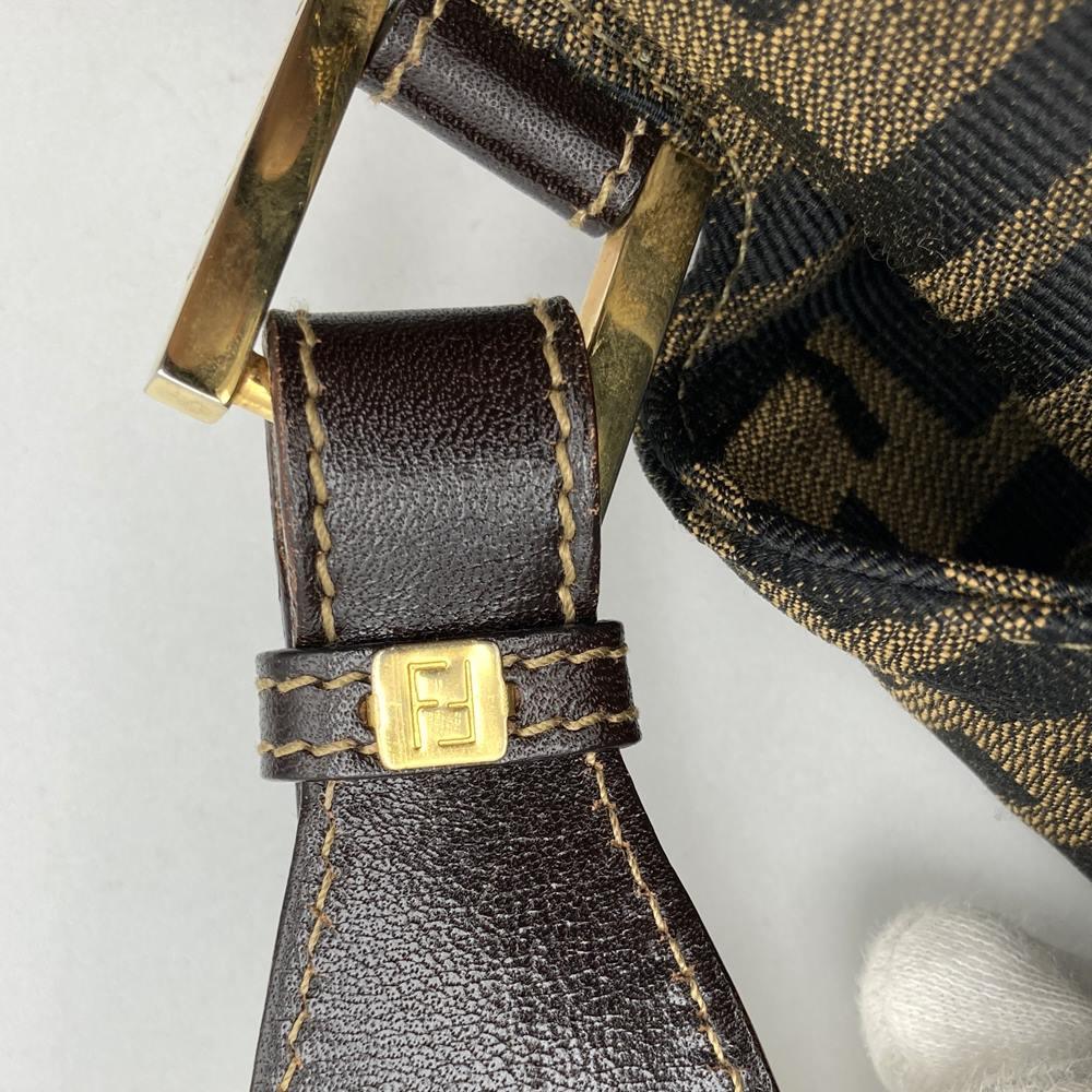 Fendi Zucca A4-sized shoulder bag with FF logo, one-shoulder style, nylon canvas, brown