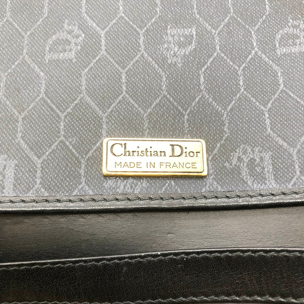 Dior Chain Shoulder Bag PVC Honeycomb Black Gold