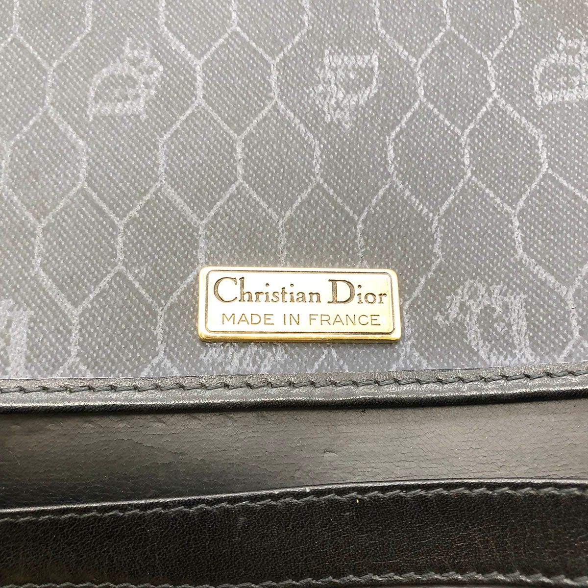 Dior Chain Shoulder Bag PVC Honeycomb Black Gold