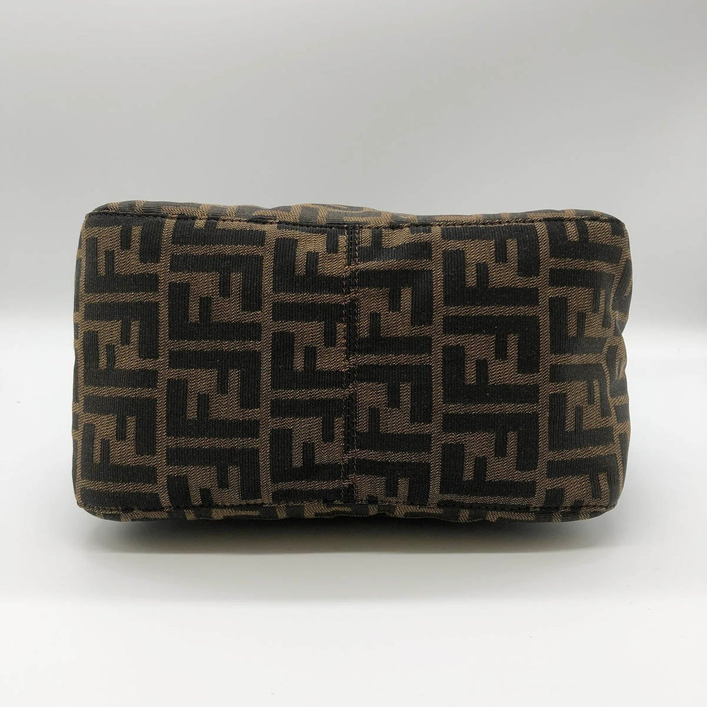 Fendi Mamma Bucket Shoulder Bag in Brown Nylon Canvas with Silver Hardware