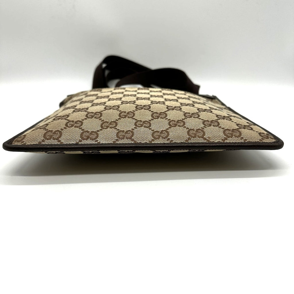 Gucci 27639 GG Line Crossbody Shoulder Bag, Canvas and Leather, Brown, Slim