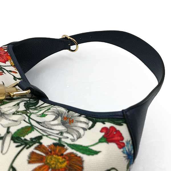 Gucci New Jackie Flora 550152 Shoulder Bag, One-Handle Canvas, Navy, Floral Print