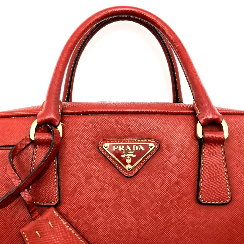 Prada Handbag with Triangular Plate, Leather, Red, BN1113, Guarantee Card Included