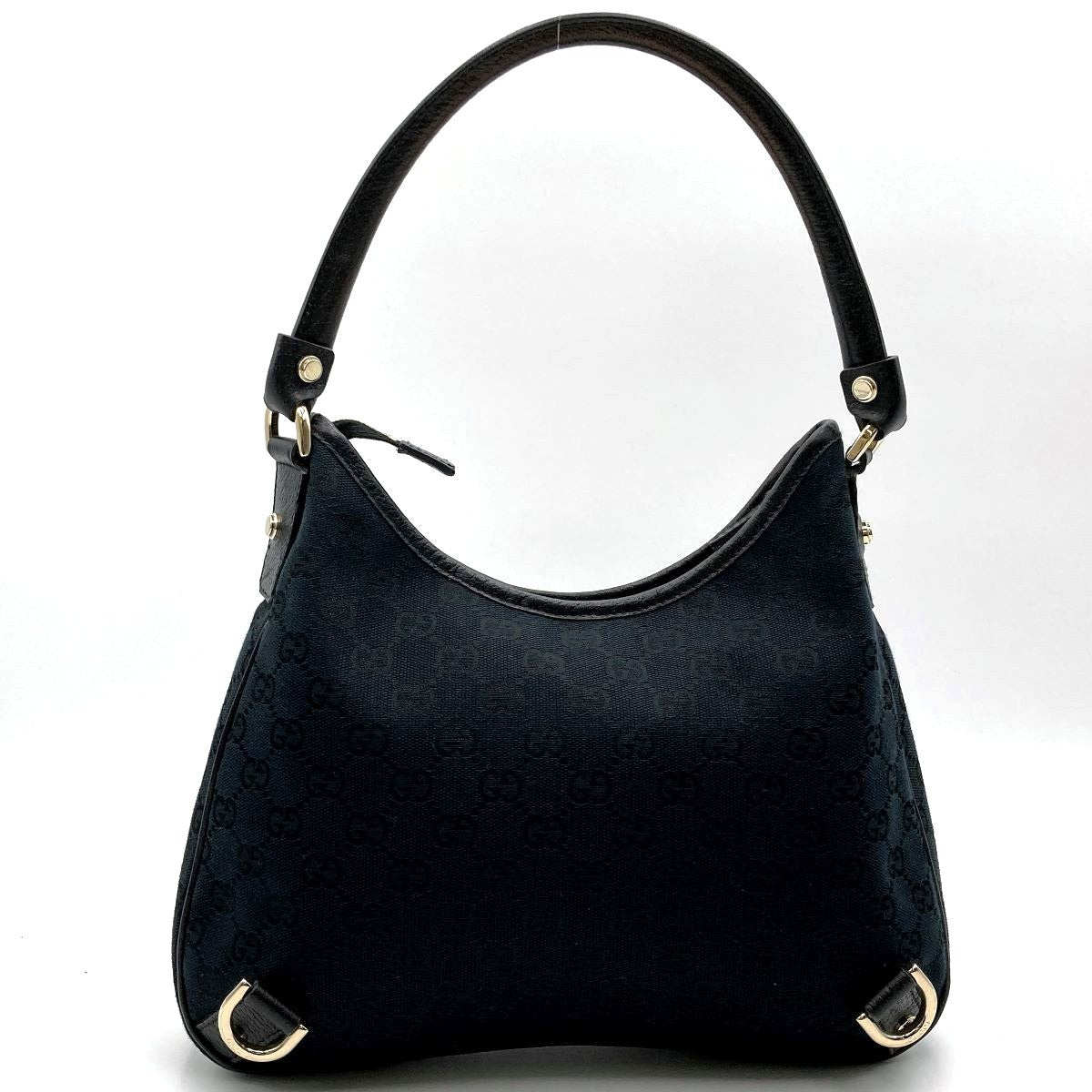 Gucci 130733 Abbey Line GG Canvas Shoulder Bag in Black Canvas and Leather